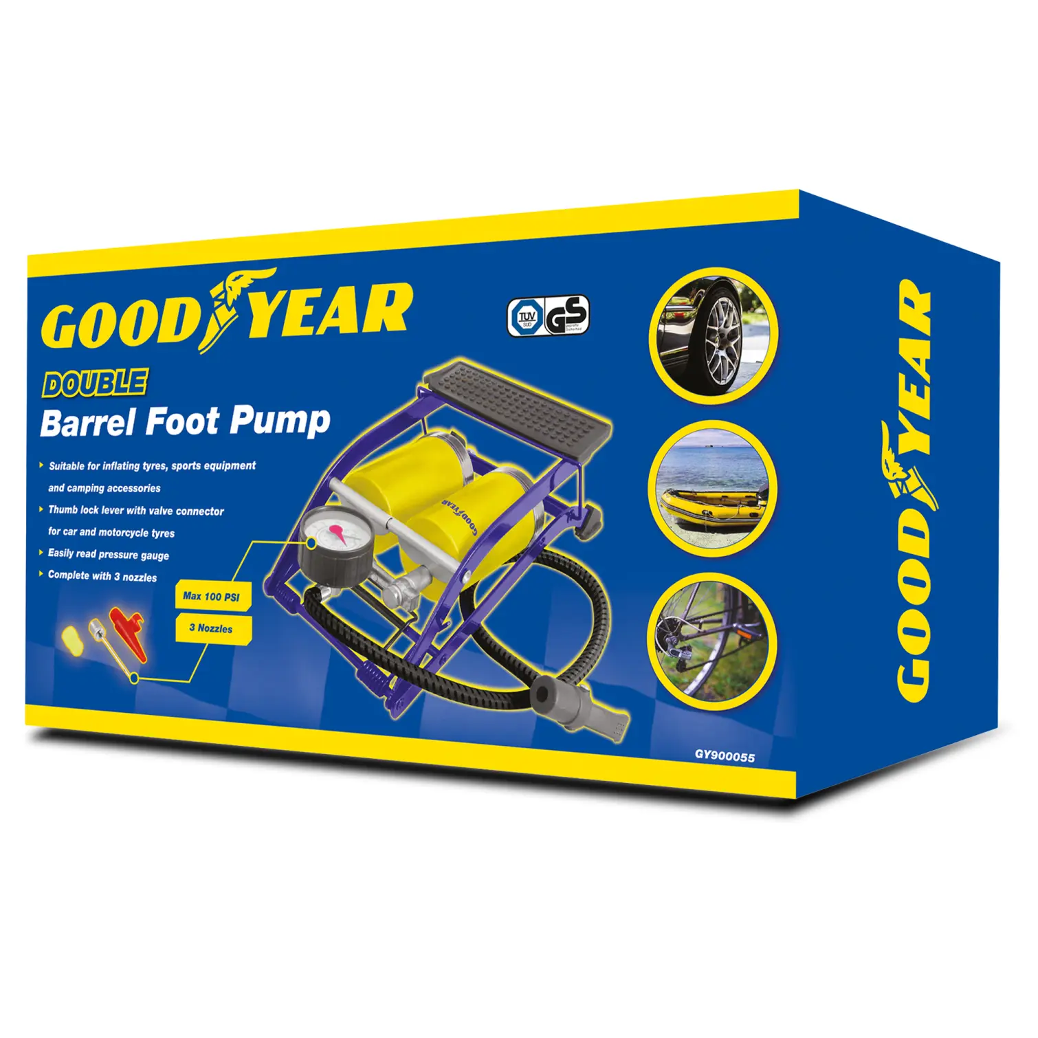 GOODYEAR Double Car Foot Pump & Gauge