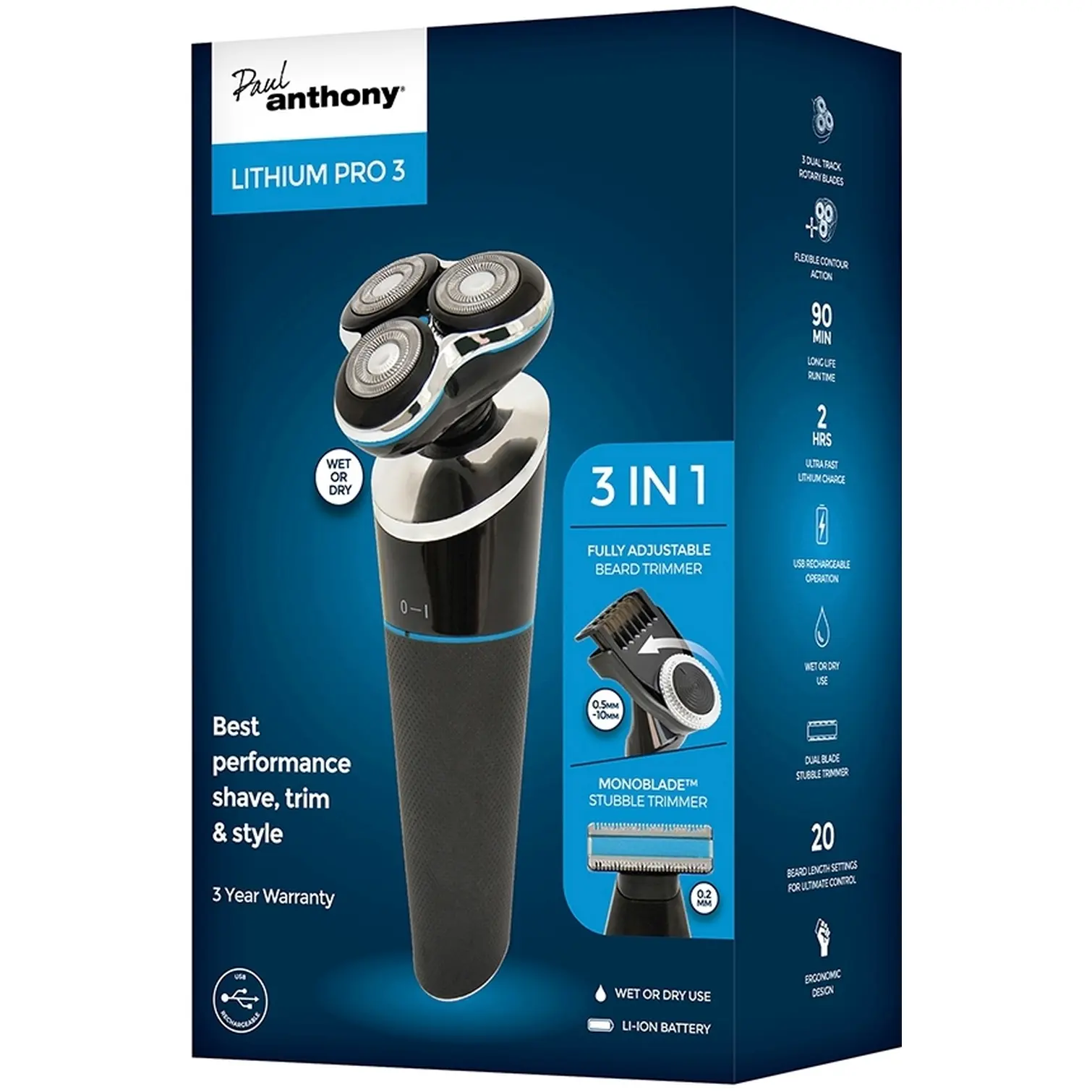 Paul Anthony Pro Rotary Shaver Rechargeable