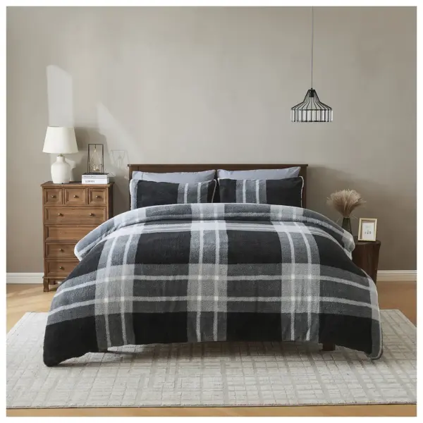Teddy Printed Liam Charcoal Grey King Duvet Set