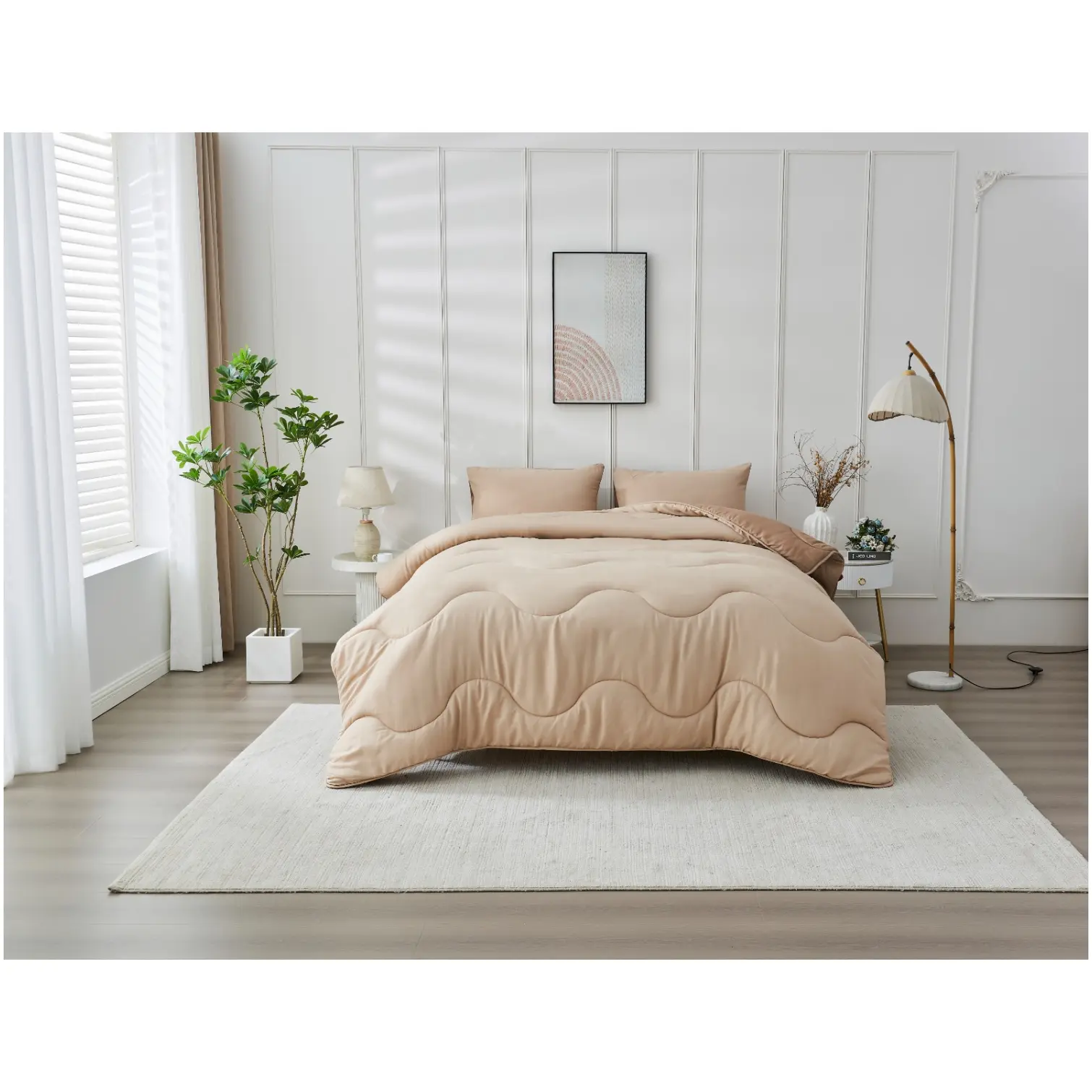 AND8106 Single Microfibre Coverless Duvet Wave Stitching Natural/Dark Natural 10.5 Tog