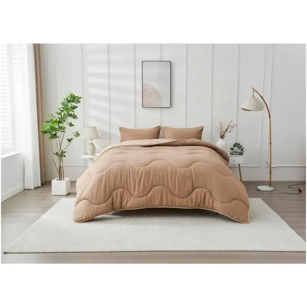 AND8110 King Microfibre Coverless Duvet Wave Stitching Natural/Dark Natural 10.5 Tog
