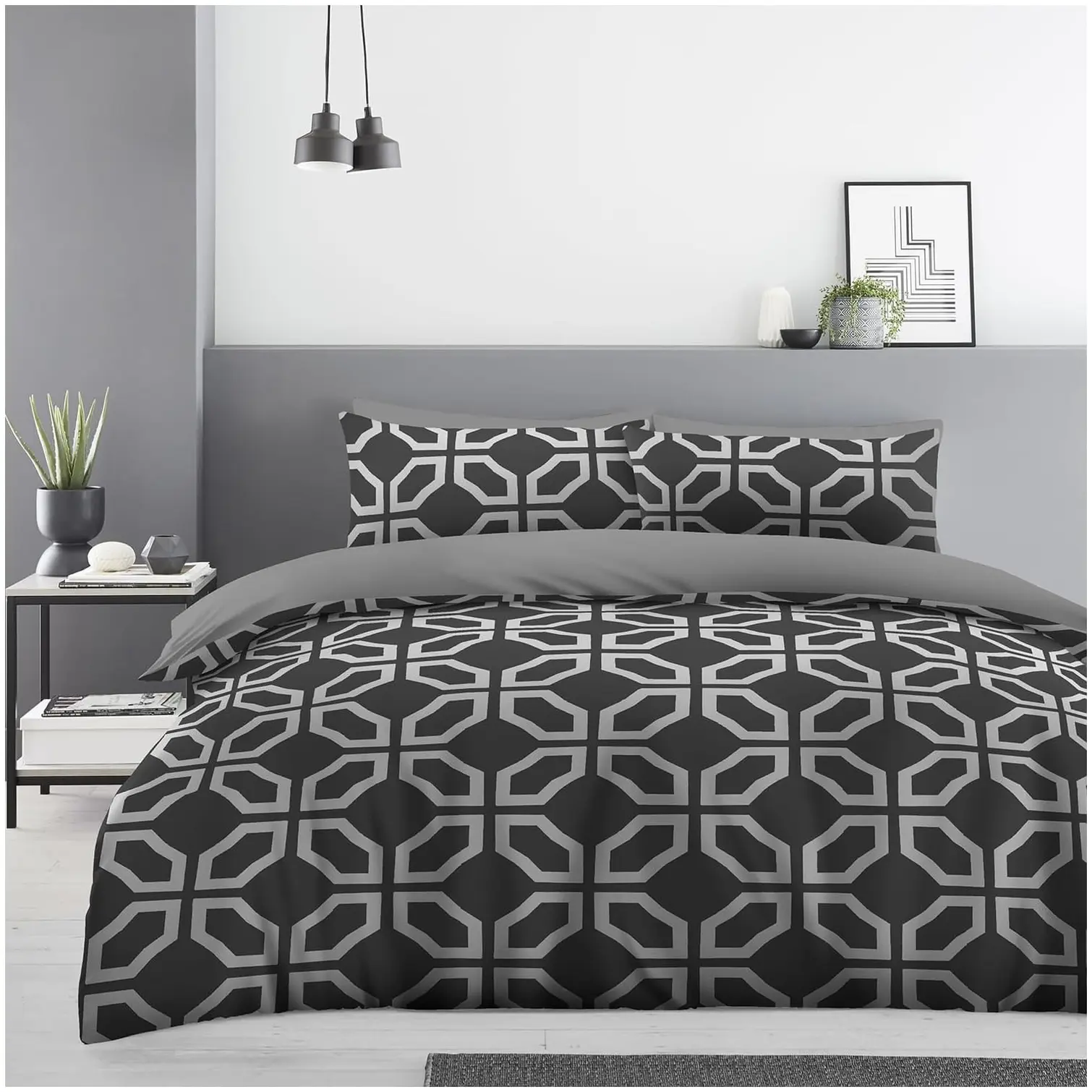 AND8136 Nest & Rest Marcus Geo Single Duvet Set Charcoal