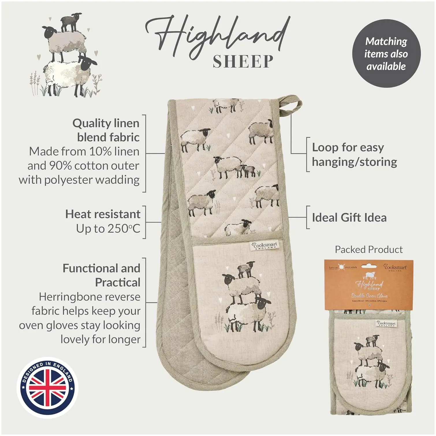 CLI0244_4 Cooksmart Highland Sheep Double Oven Glove