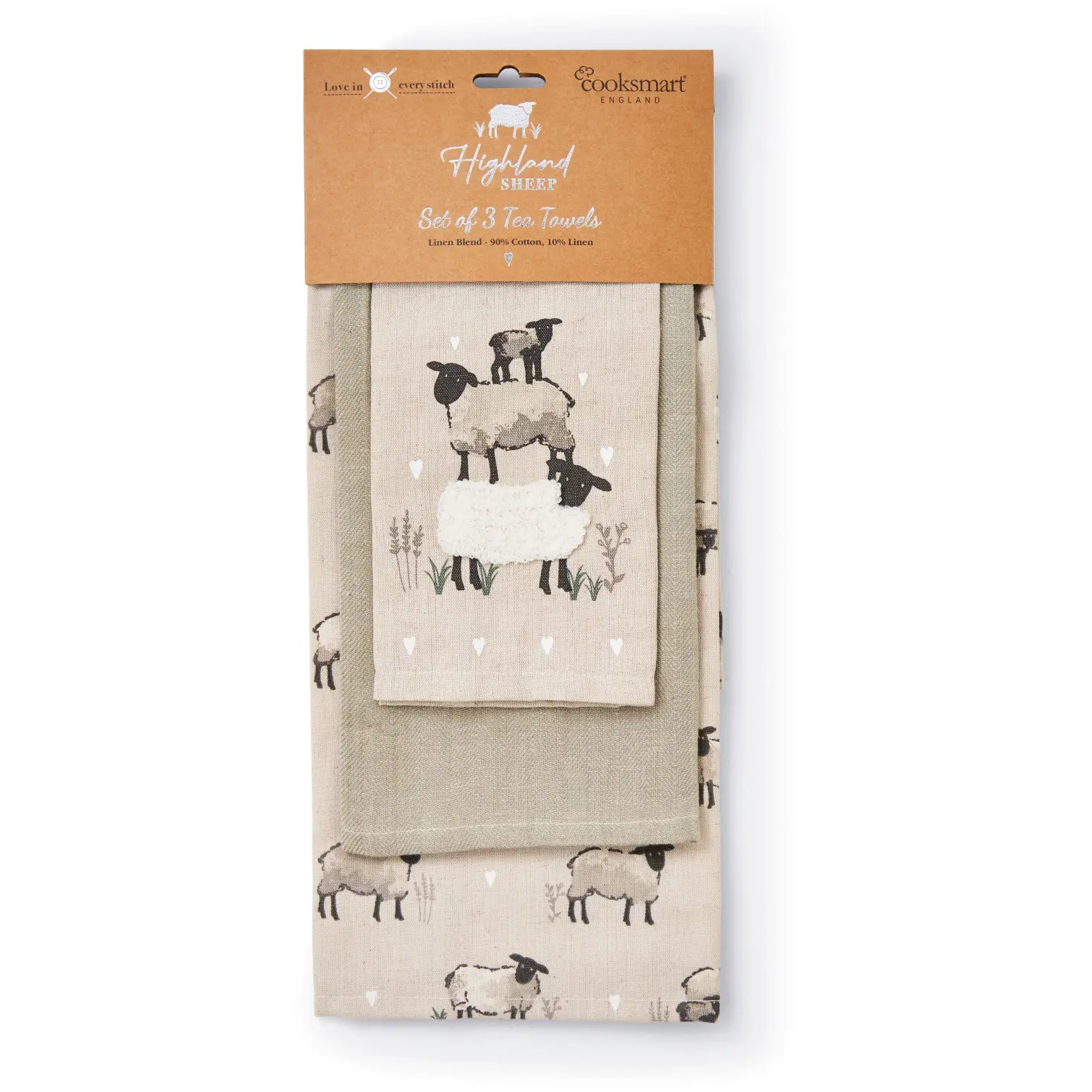 CLI0250 Cooksmart Highland Sheep Tea Towels 3 Pack