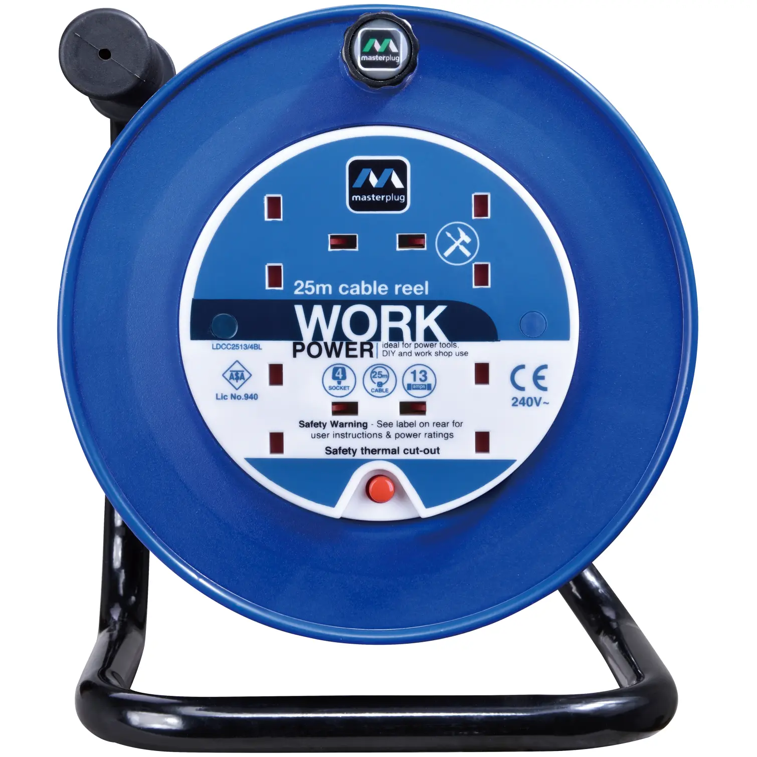 Masterplug Open Cable Reel 25m 13amp