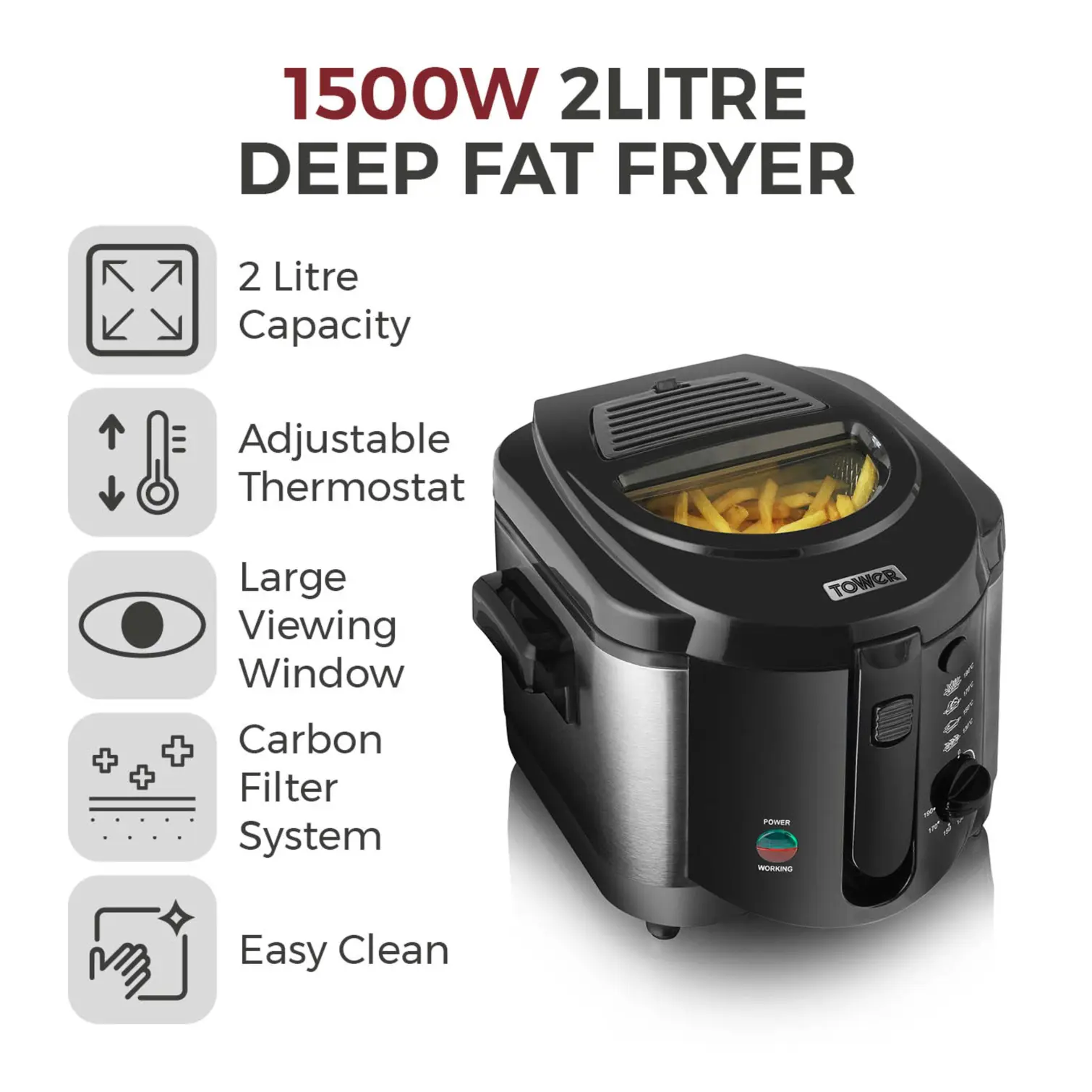 Tower Square Fryer Black 2ltr