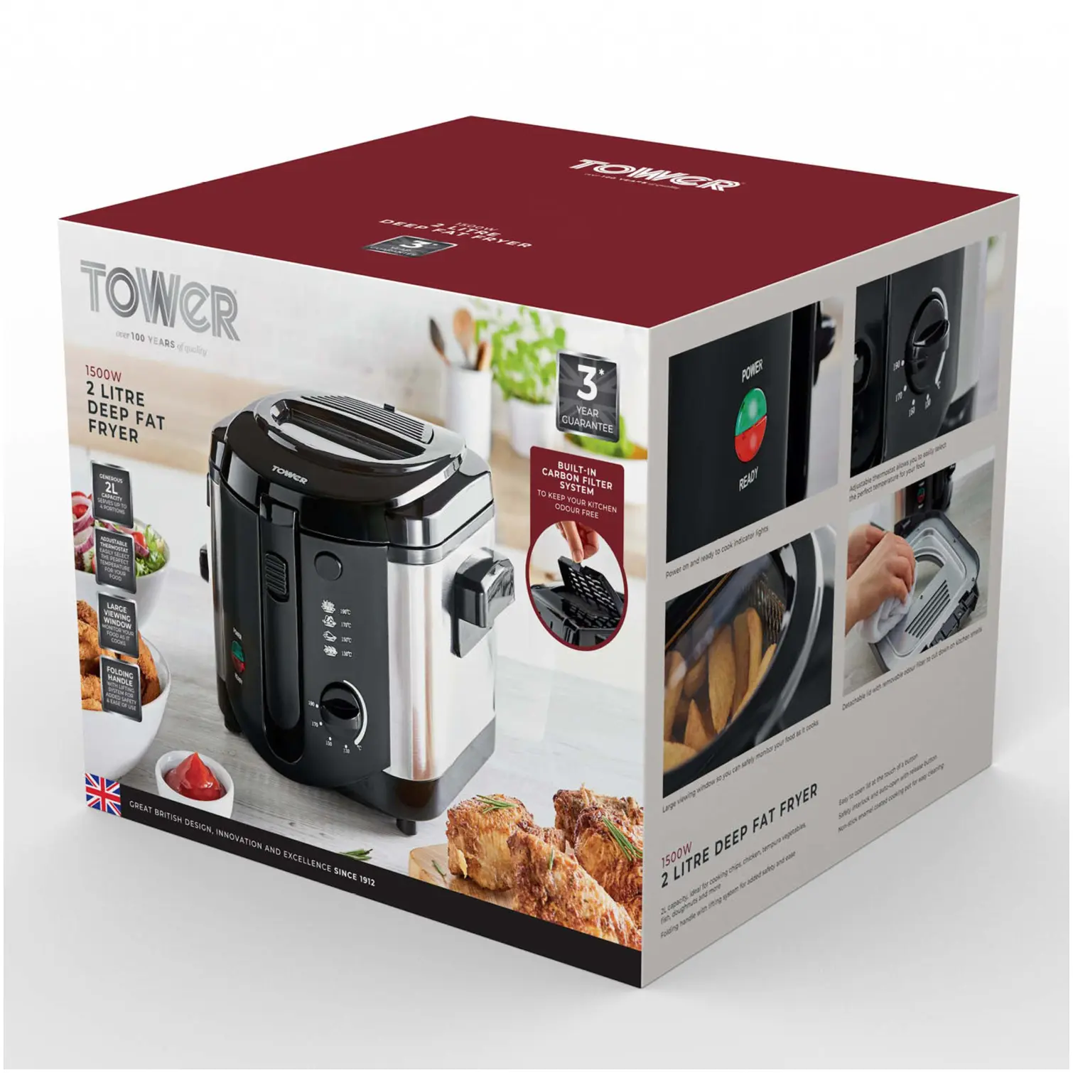 Tower Square Fryer Black 2ltr