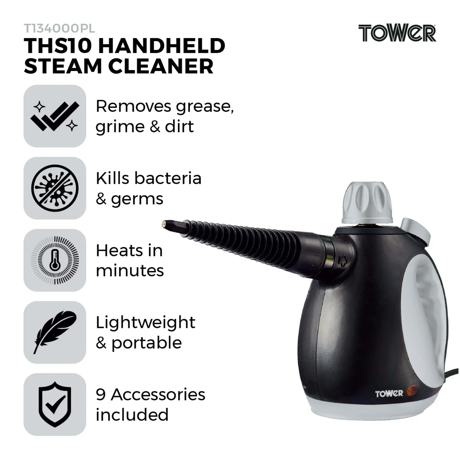 Tower T134000PL Hand Held Steam Cleaner