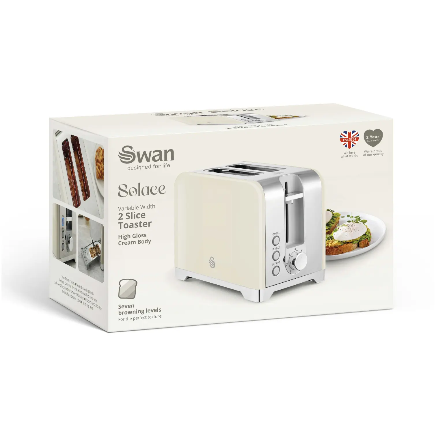 RKW2126_1 Swan Solace 2 Slice Toaster Cream