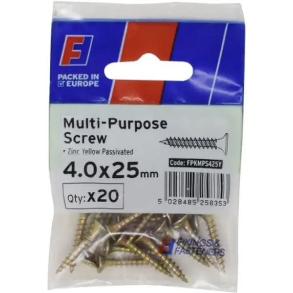 FOR0094 W/Screw Pozi YZP 4x25mm pk20