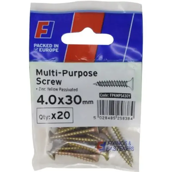 FOR0096 Wood Screw Pozi Drive YZP 4 x 30mm Pack of 20