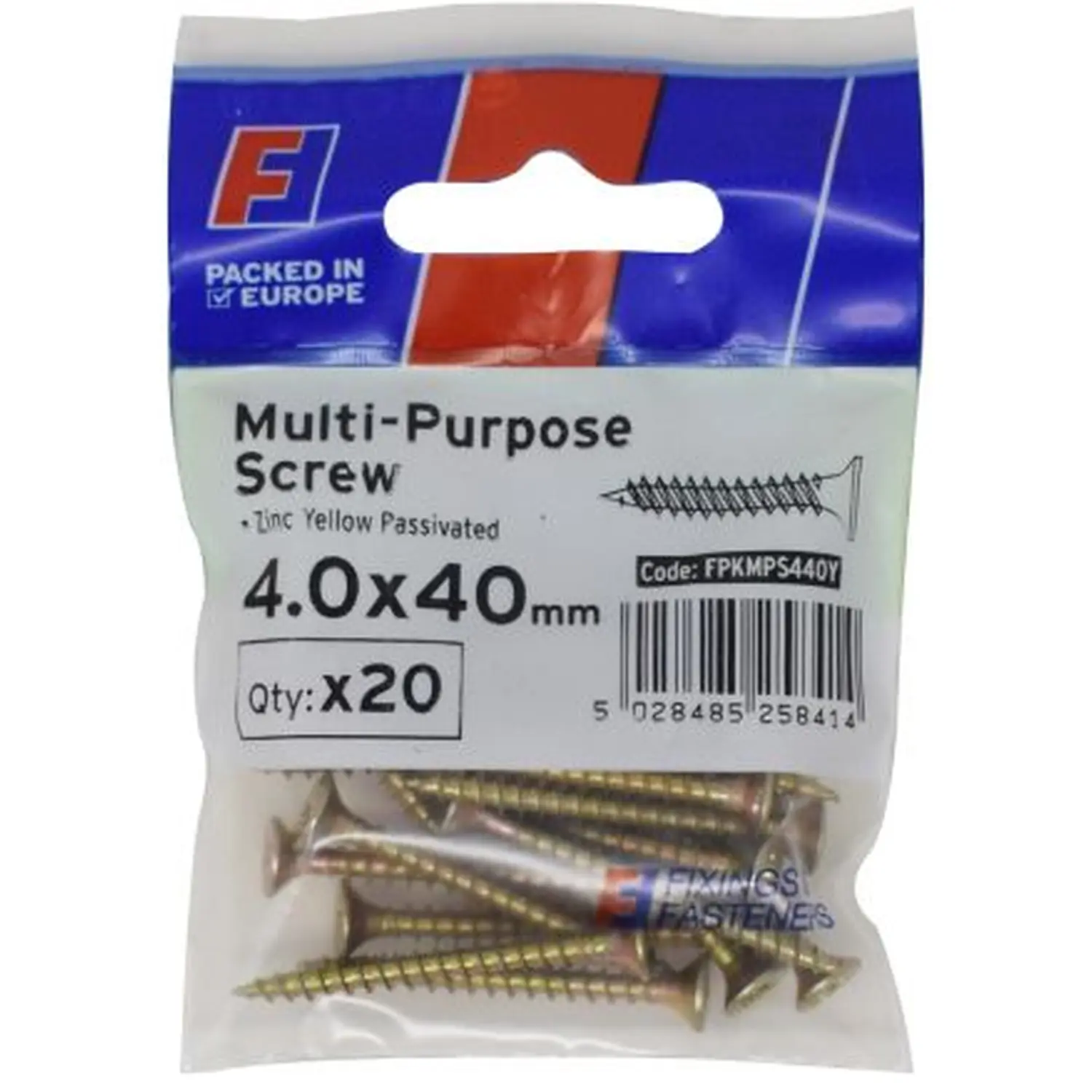 W/Screw Pozi YZP 4x40mm pk20W