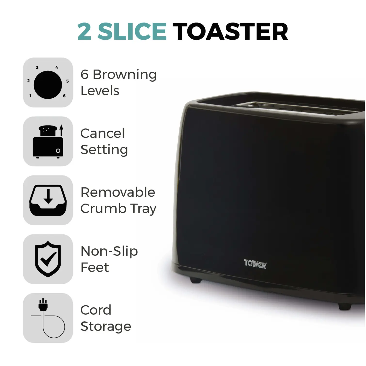 Tower Presto 2 Slice Toaster Grey