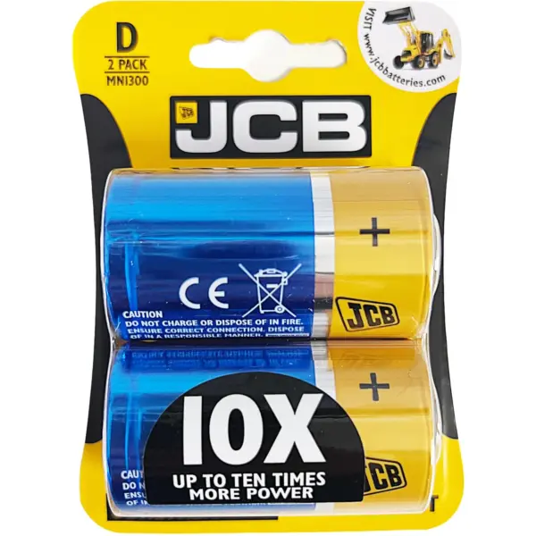 DUR0229 JCB Alkaline Batteries D Card of 2