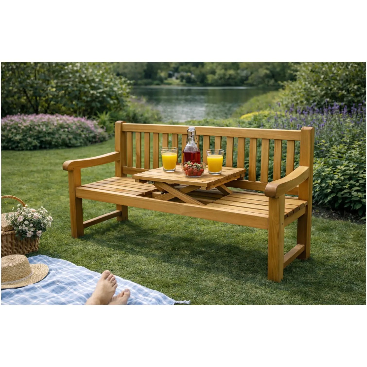 Spey 3 Seater Bench With Table Teak