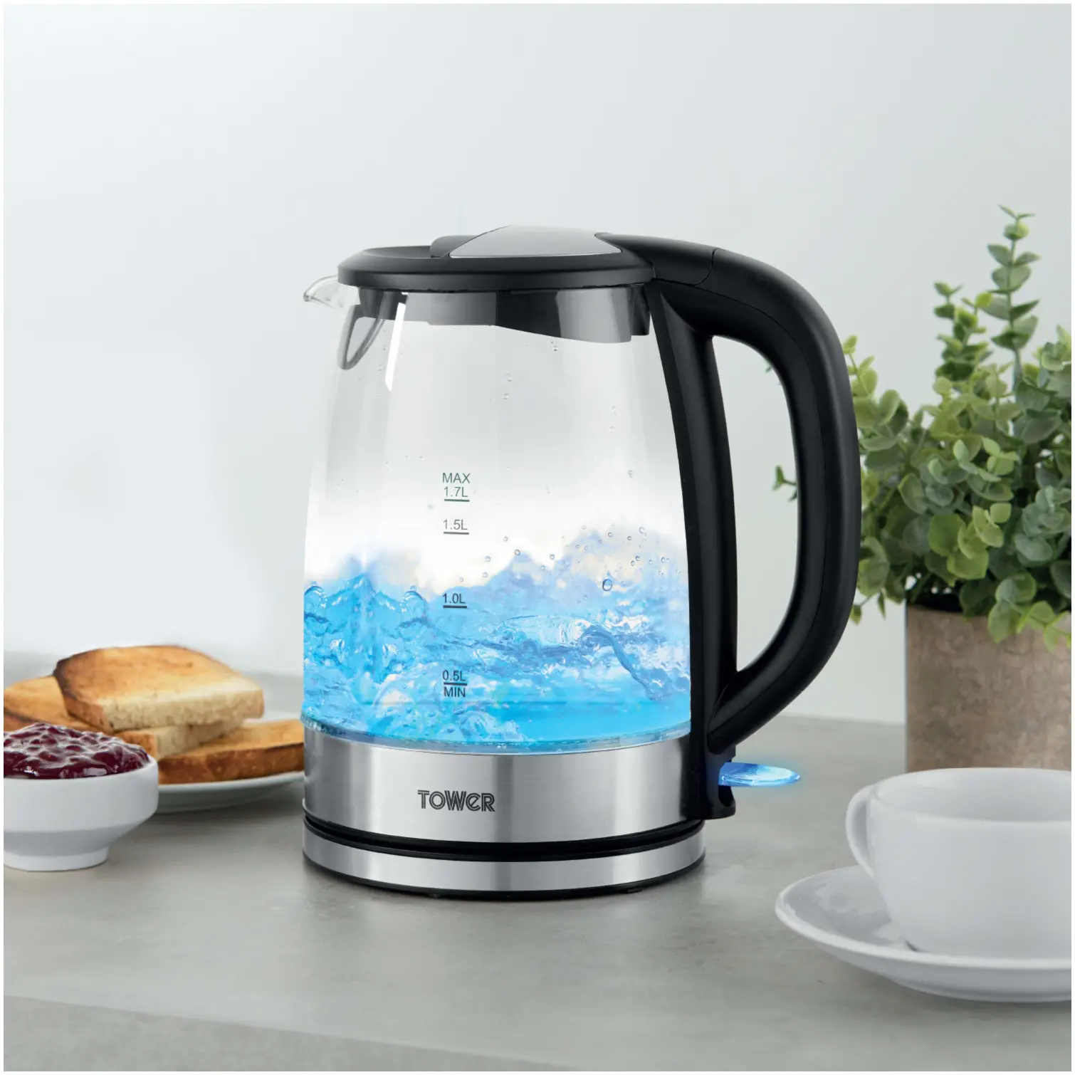 Tower PT10090BLK Illuminated Glass Kettle Black