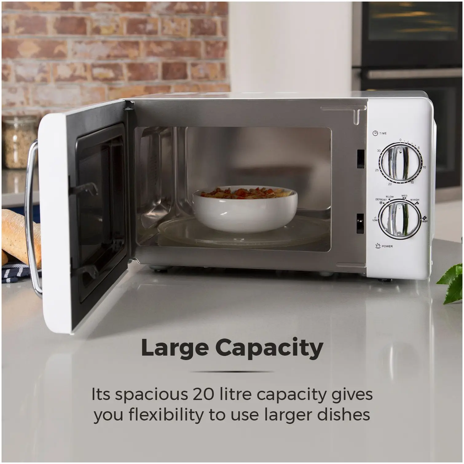Tower Microwave Stainless Steel Interior 800w 20Litre  White