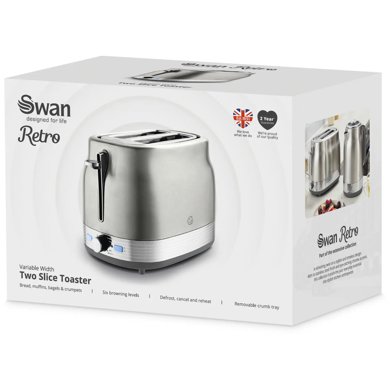Swan Retro 2 Slice Toaster Stainless Steel