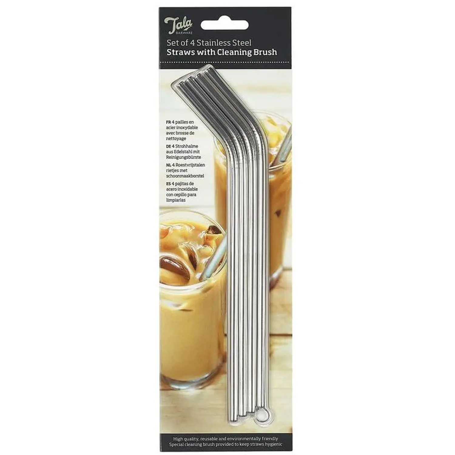 Tala Stainless Steel Straws With Cleaning Brush 4 Pack