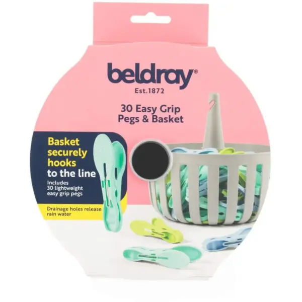 Beldray 30 Easy Grip Pegs & Basket