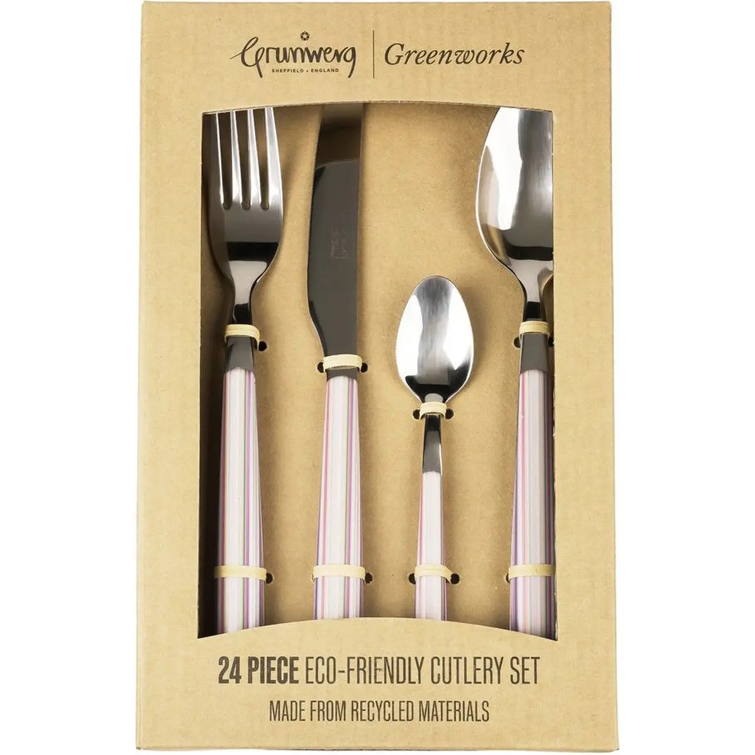 GRU0002_3 Grunwerg Greenwork Cutlery Set 24 Piece Pastel Stripes