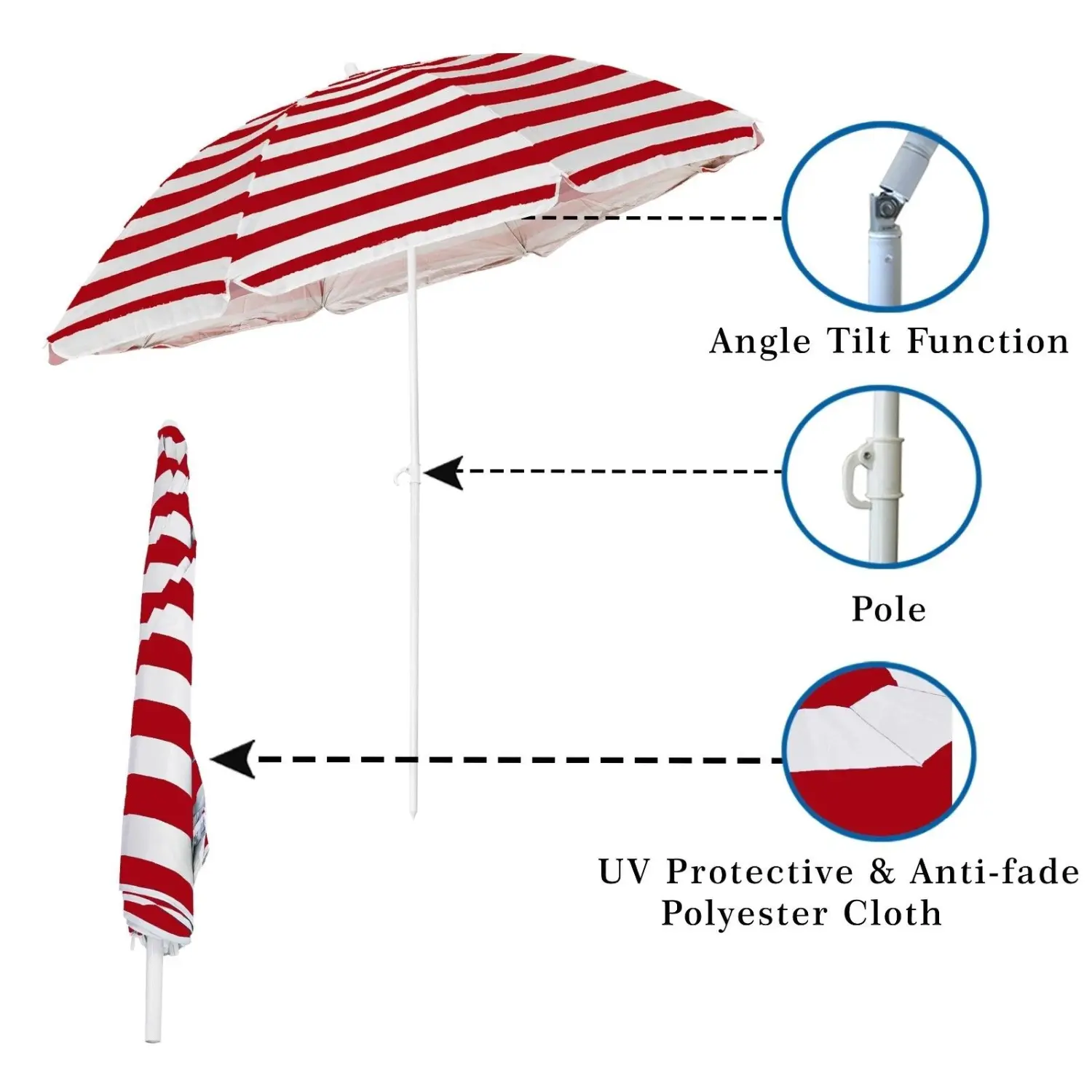 Tilting Beach Parasol Assorted Colours 1.8m