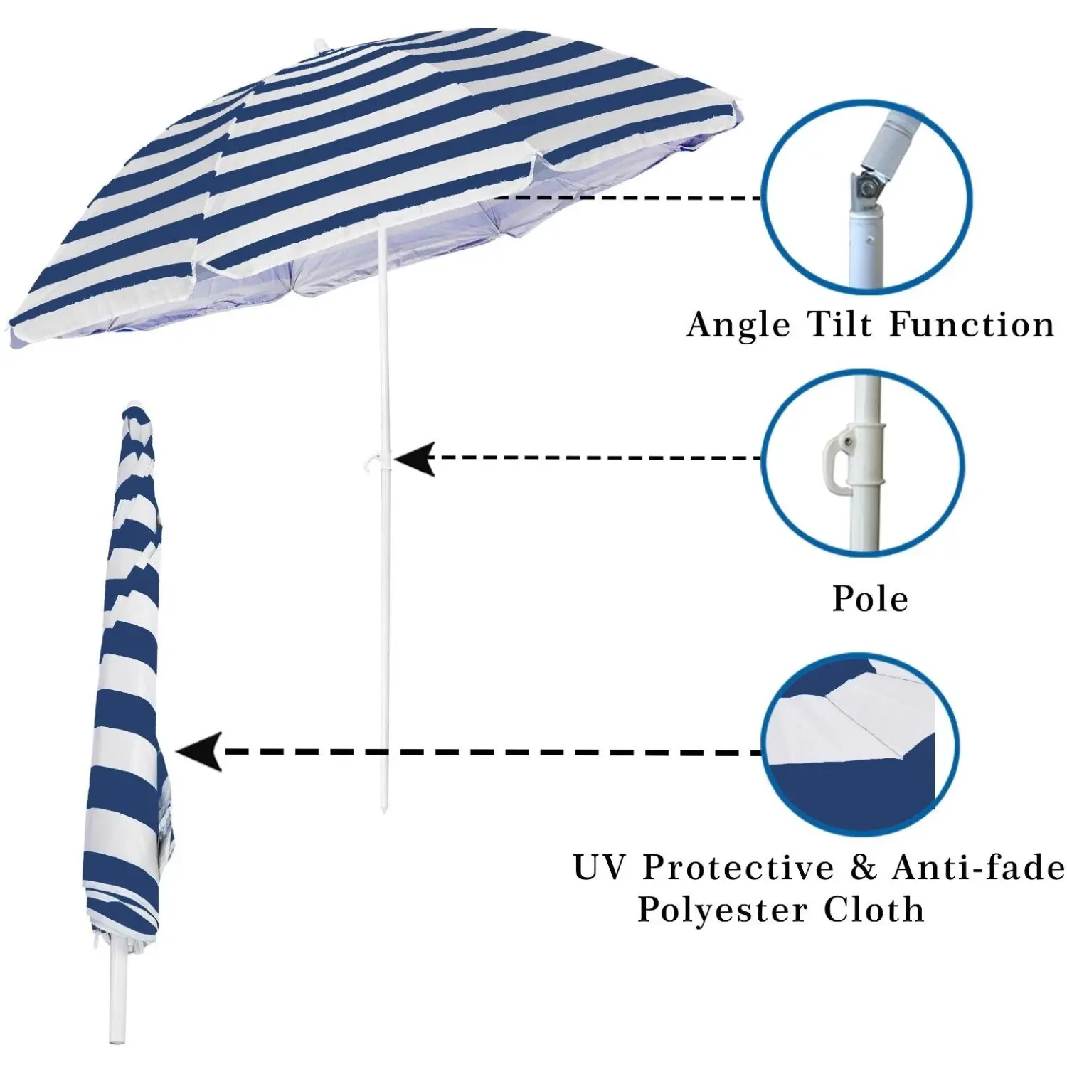 Tilting Beach Parasol Assorted Colours 1.8m