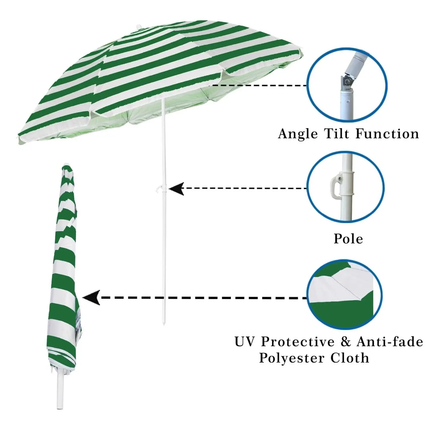Tilting Beach Parasol Assorted Colours 1.8m