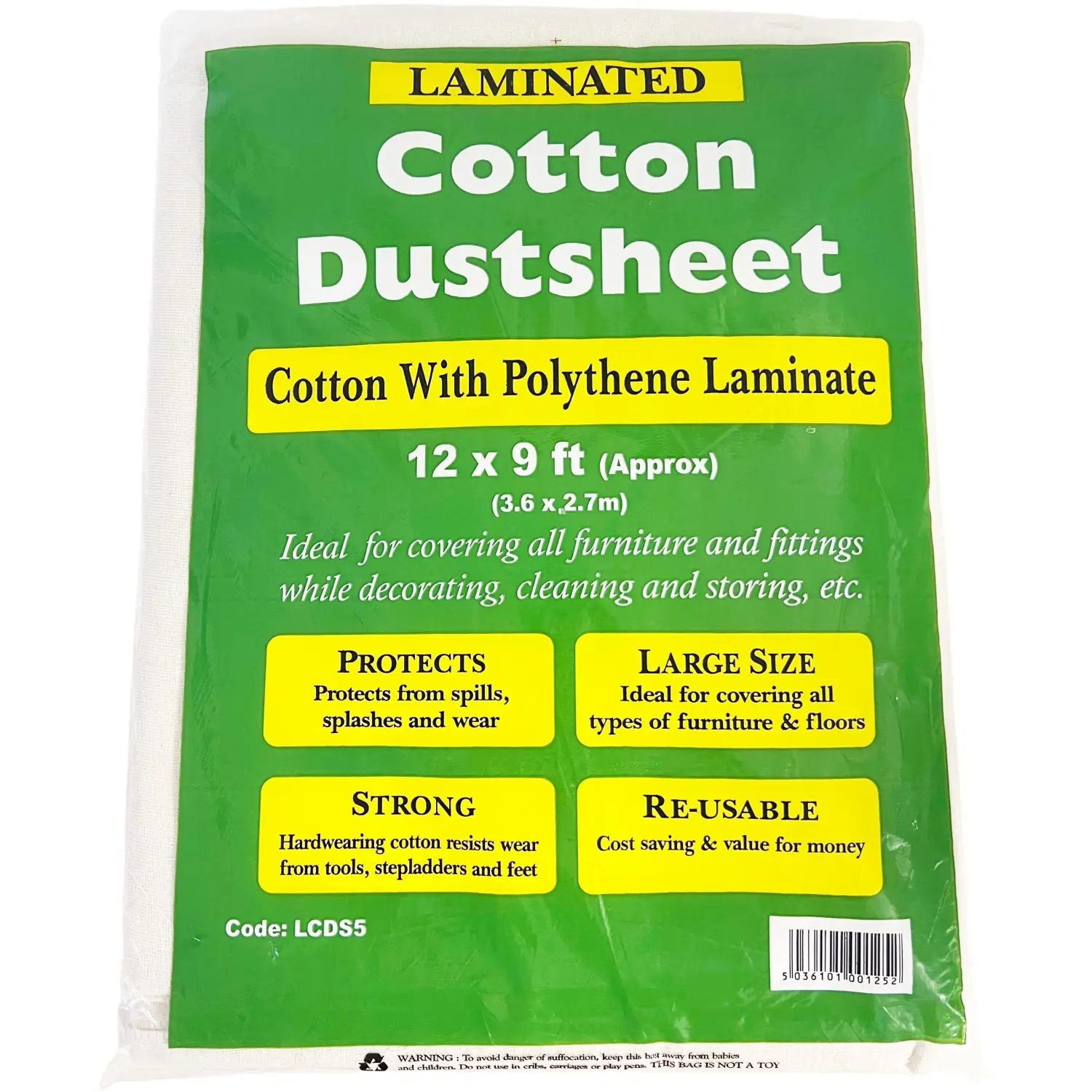 Tristar Cotton Dust Sheet Laminated 12x9ft