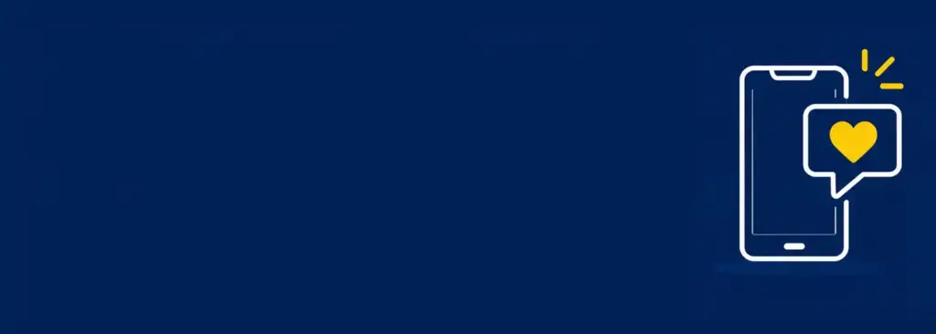 Blue banner background showing a keep updated with us mobile phone
