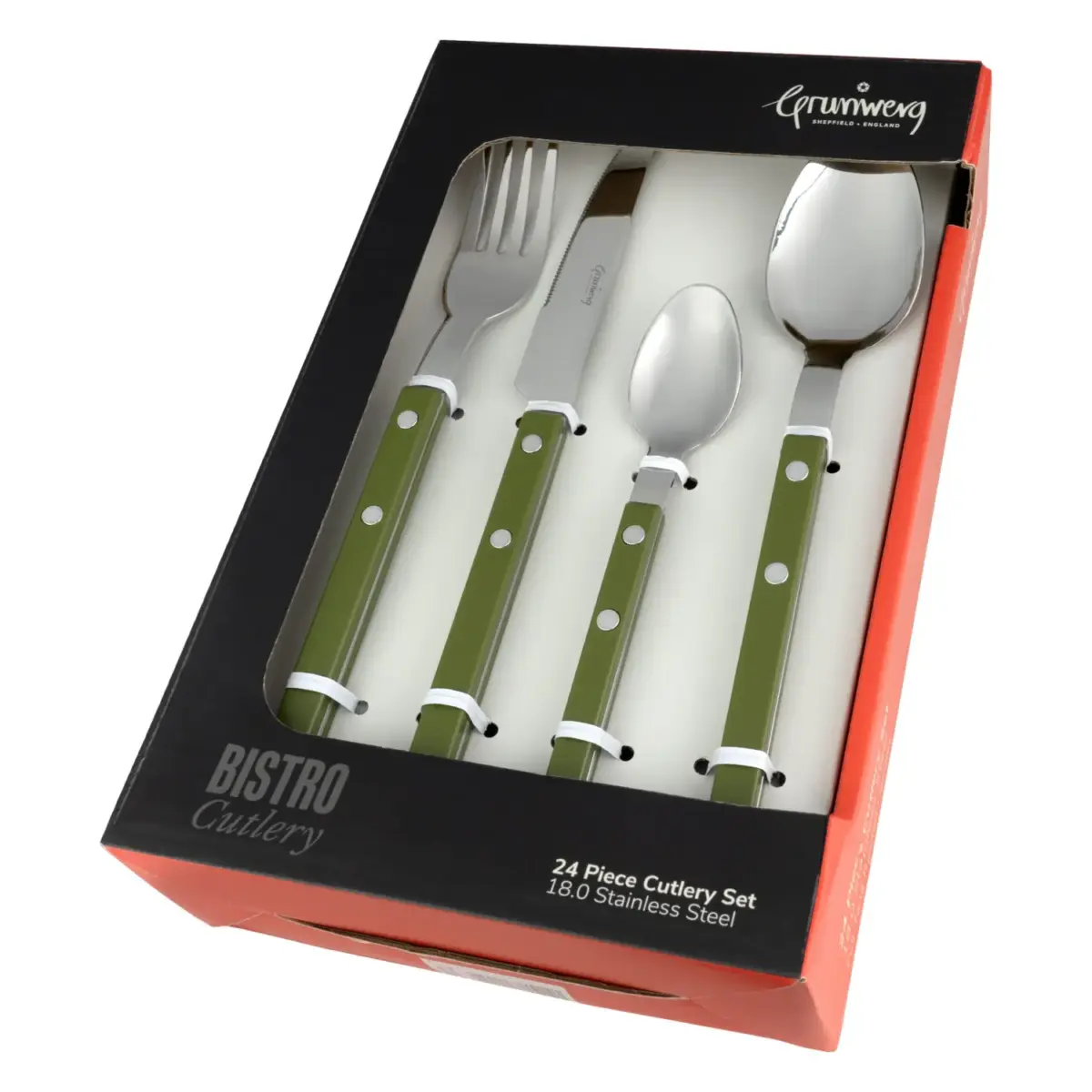GRU0006_2 Grunwerg Bistro Cutlery Set Green16Pce