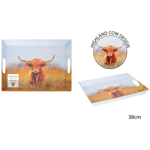 RSW0102 Coco & Gray Highland Cow Serving Tray Melamine 38cm