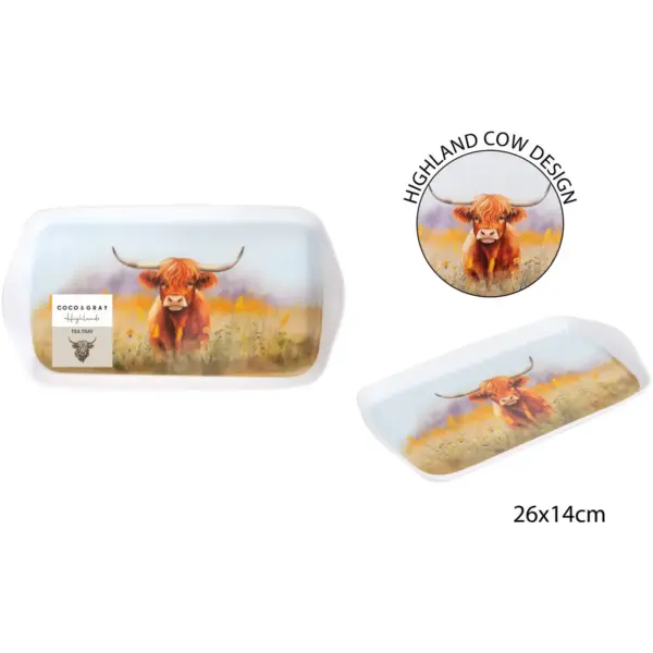RSW0104 Coco & Gray Highland Cow Tea Tray 26x14cm