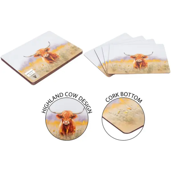 Coco & Gray Highland Cow Placemats 4 Pack