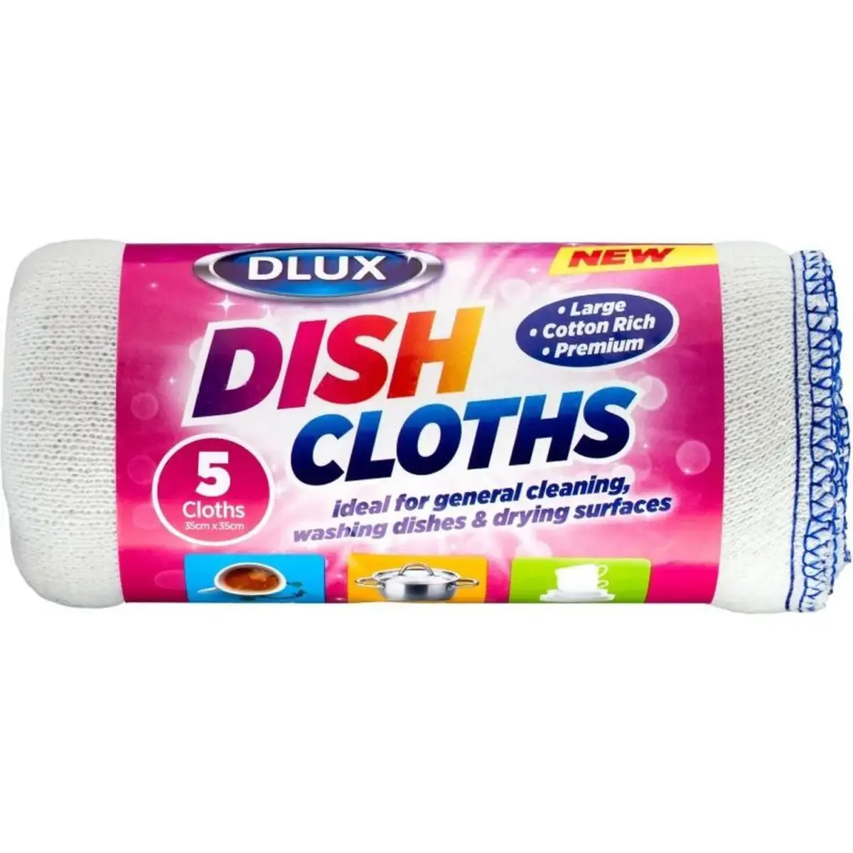 ZOO0004 Dlux Large Cotton Rich Dish Cloths Pack of 5