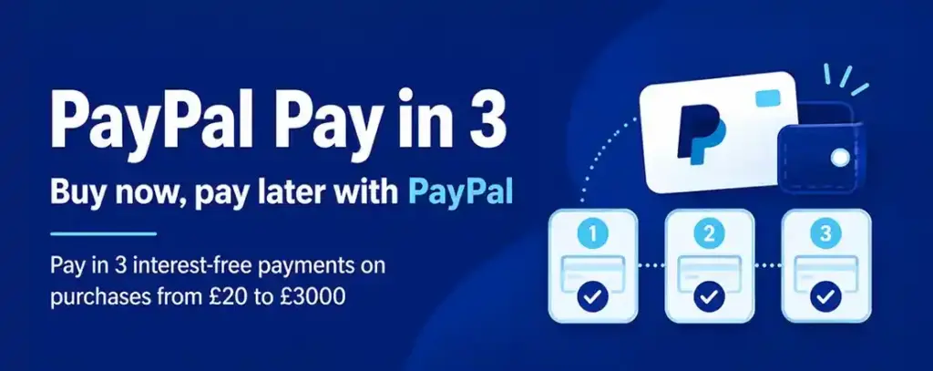 Pay in 3 interest free payments on purchases from £20 to £3000