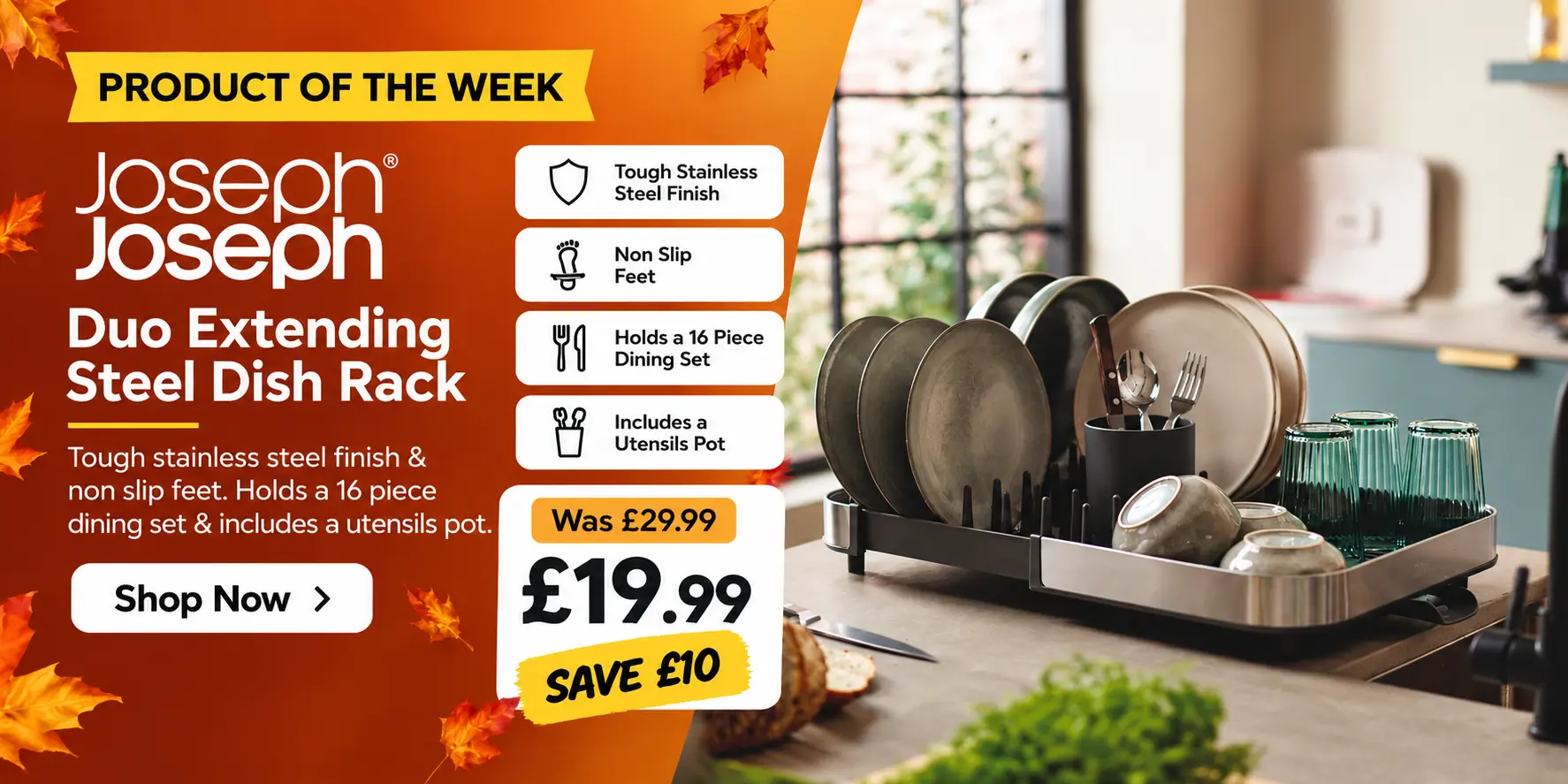 JosephJoseph Duo Extending Steel Dish Rack Was £29.99 Now £19.99