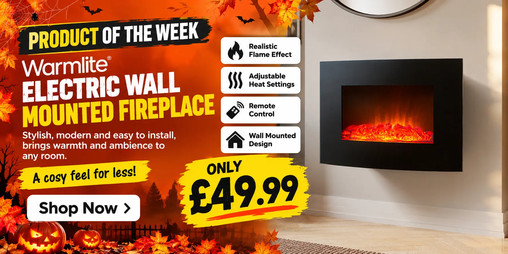 Warmlite Electric Wall Mounted Fireplace