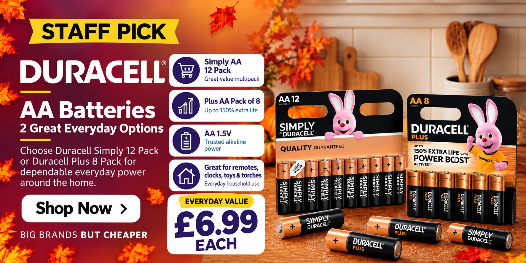 Duracell AA batteries staff pick: Simply AA 12 pack or Plus AA 8 pack, £6.99 each