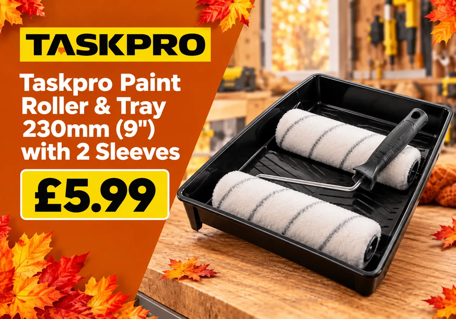 Taskpro paint roller and tray 230mm with 2 sleeves, staff pick £5.99