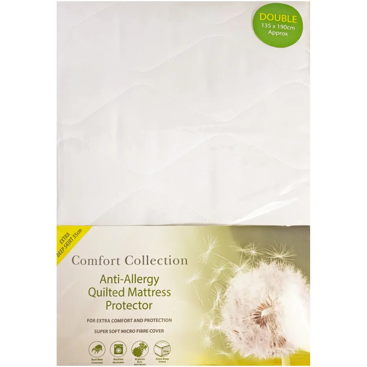 Comfort Collection Anti Allergy Quilted Double Mattress Protector 135x190cm - Image 1