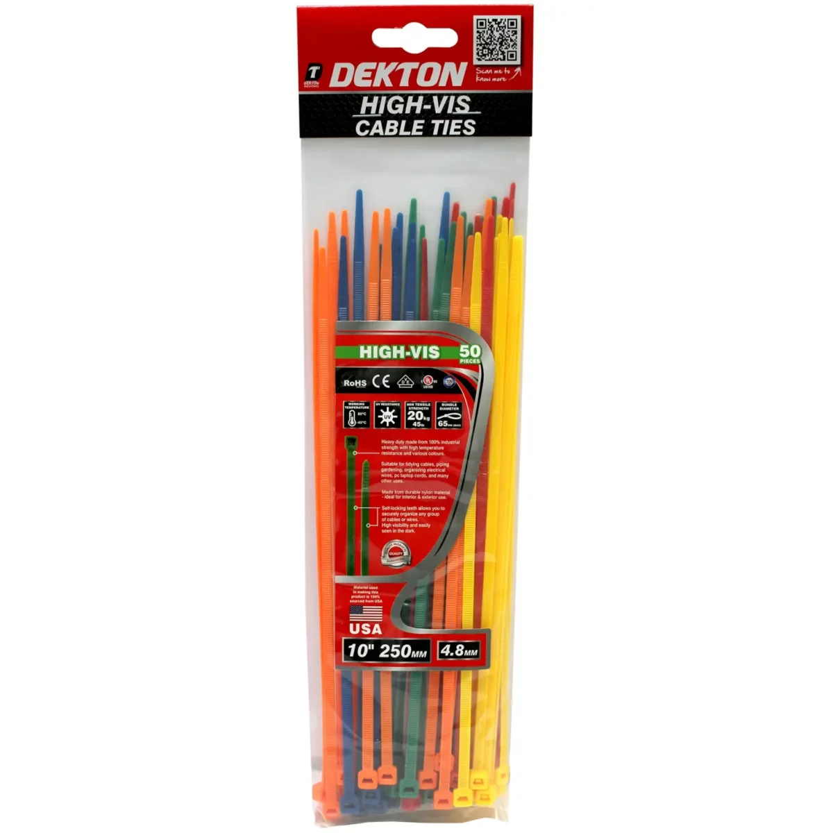 Dekton High Vis Cable Ties pack of 50 - Image 2