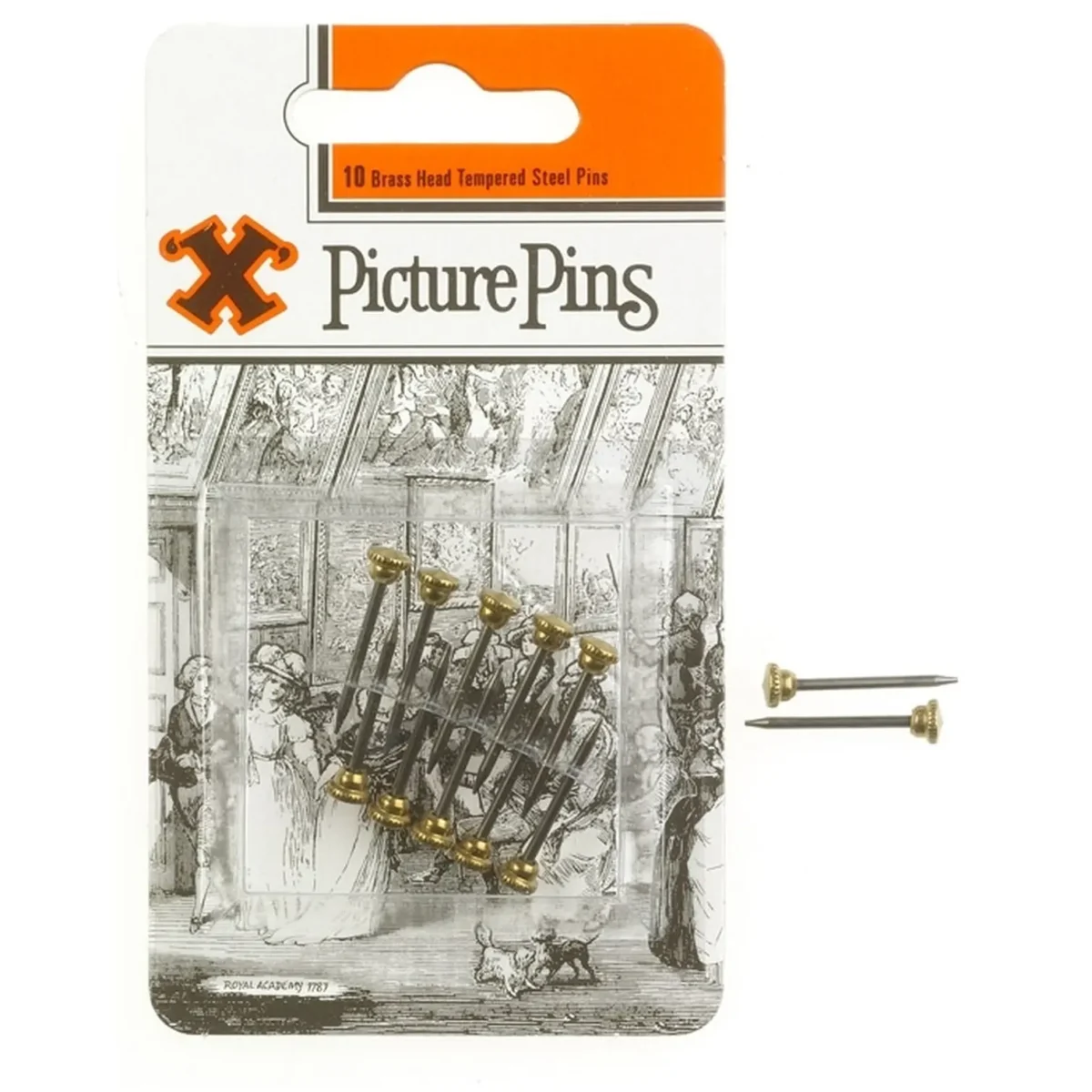 'X' Brass Head Tempered Steel Picture Pins pk10 - Image 1
