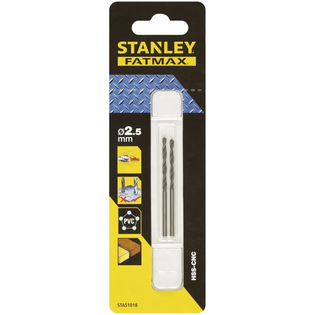 Stanley Fatmax Bullet HSS Drill Bit 2.5mm x 57mm Pack of 2 - Image 1