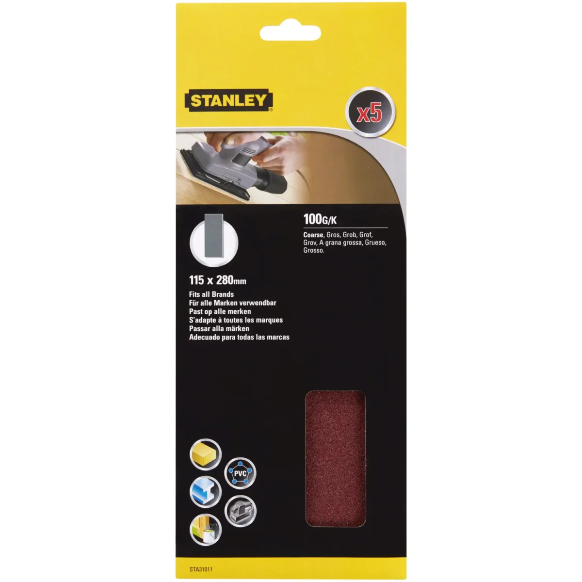Stanley Half Sanding Sheet 100g Pack of 5 - Image 1