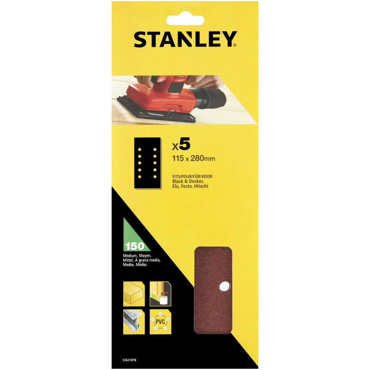 Stanley Half Sanding Sheet 150g Pack of 5 - Image 1