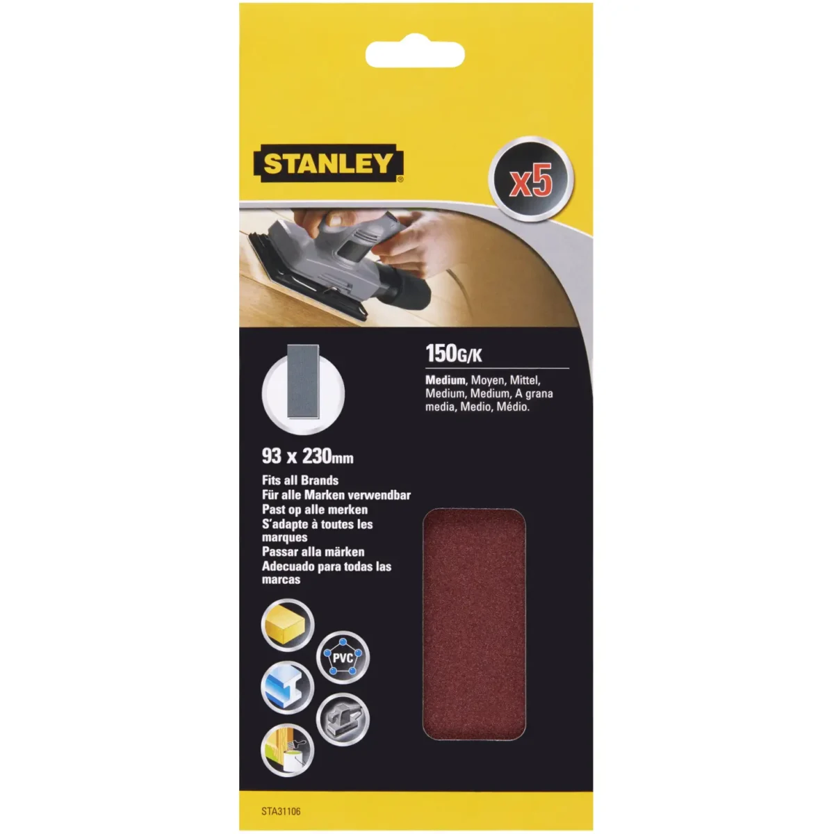 Stanley Third Sanding Sheet 150g Pack of 5 - Image 1