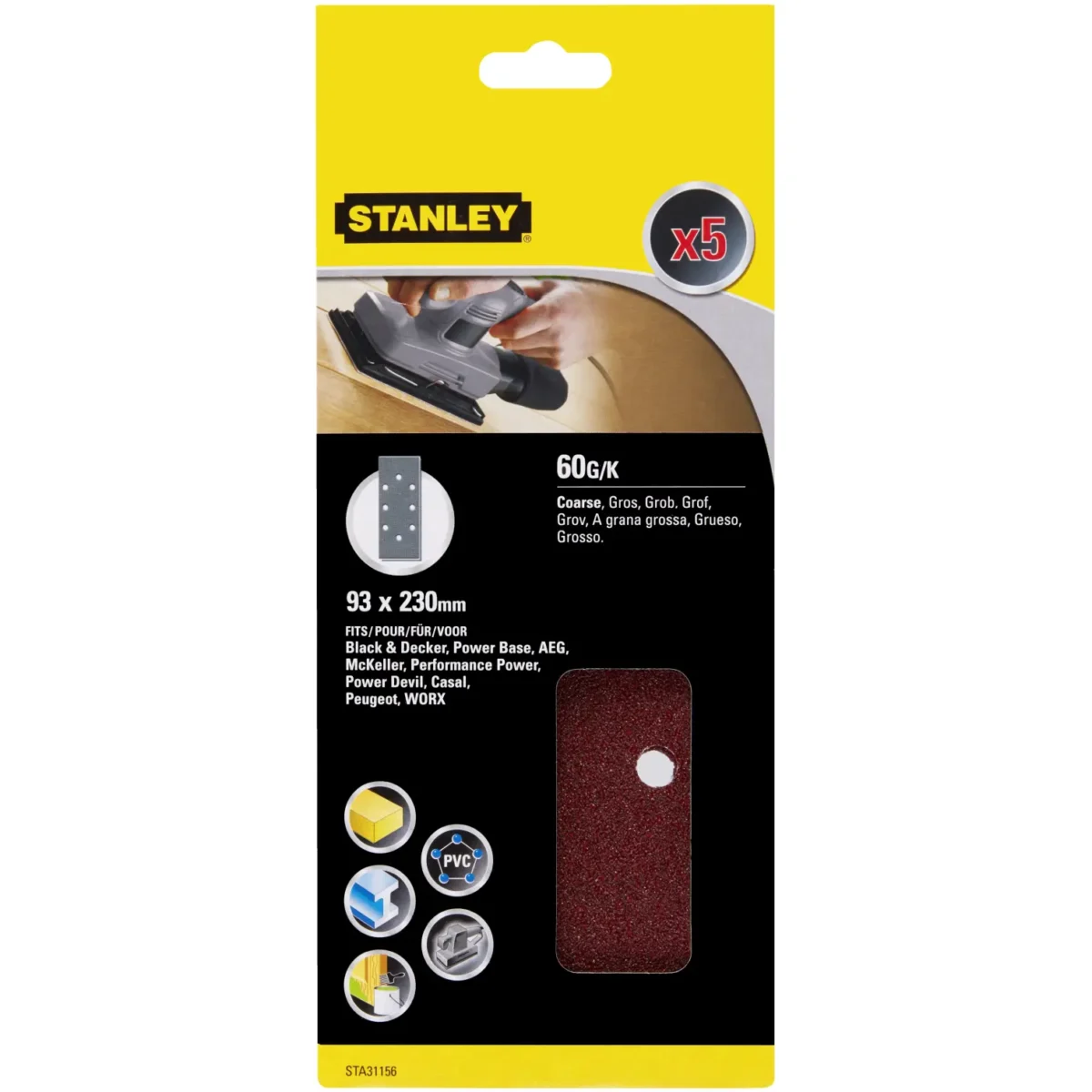 Stanley Third Sanding Sheet Punched 60g Pack of 5 - Image 1