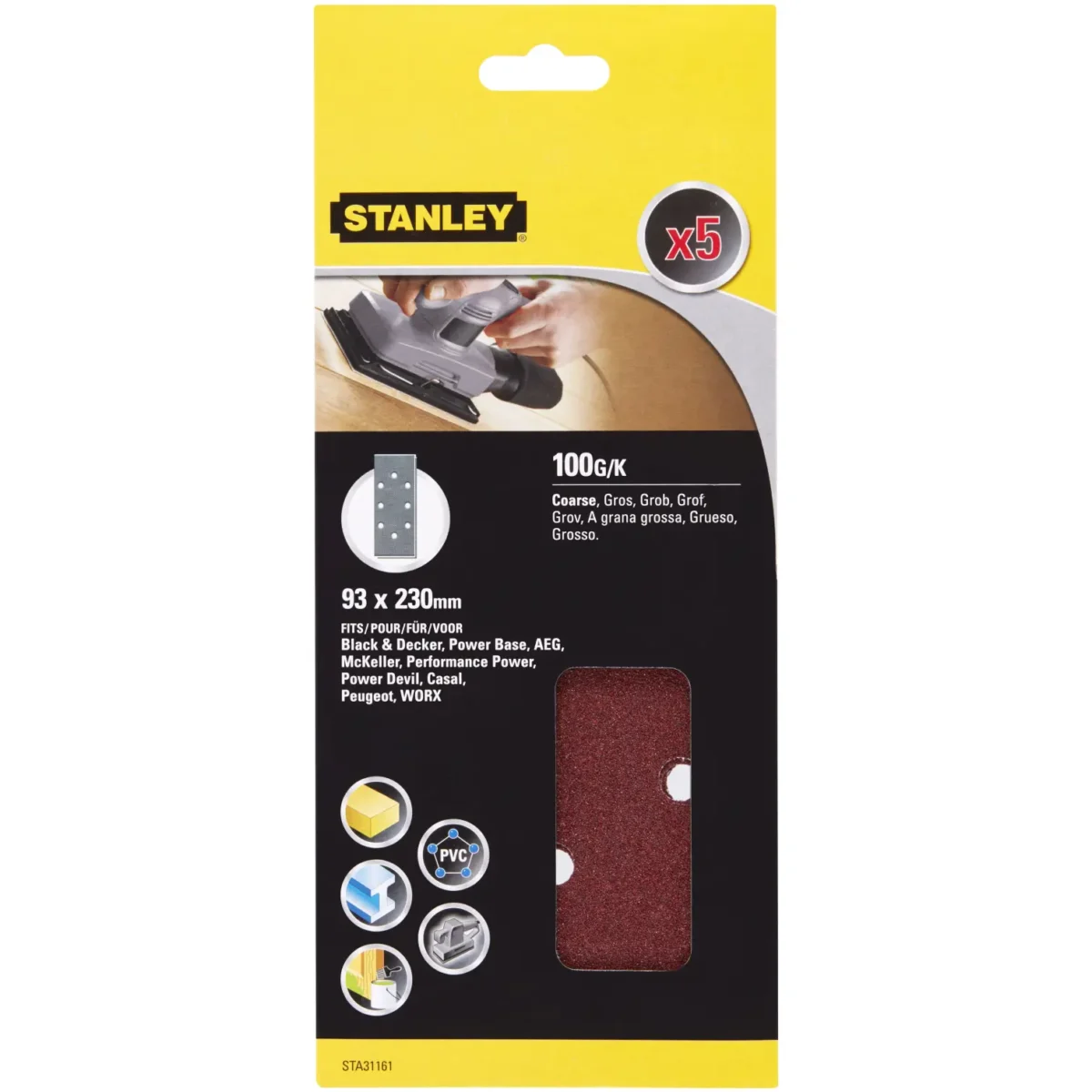 Stanley Third Sanding Sheet Punched 100g Pack of 5 - Image 1