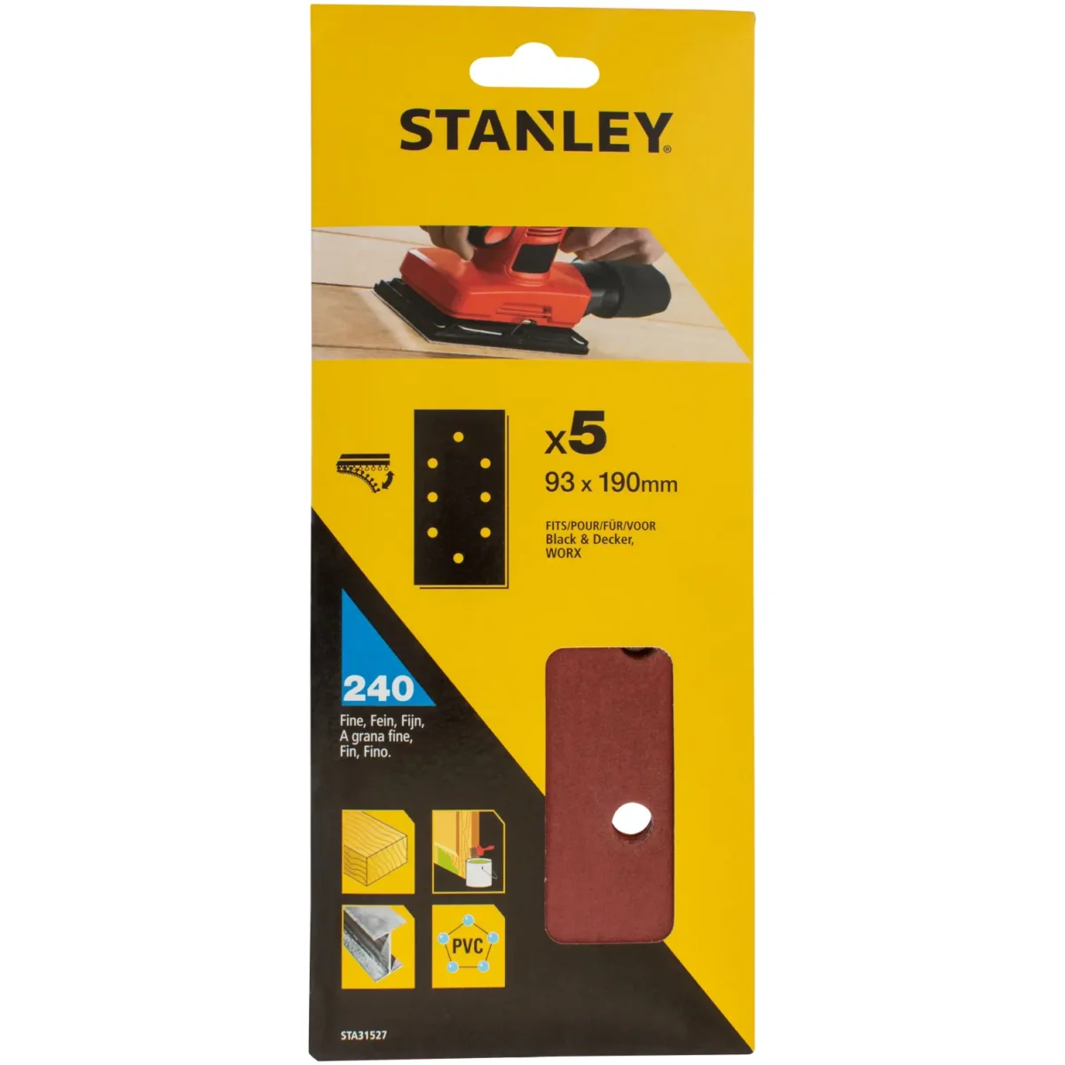 Stanley Quickfit Third Sanding Sheet 240g Pack of 5 - Image 1
